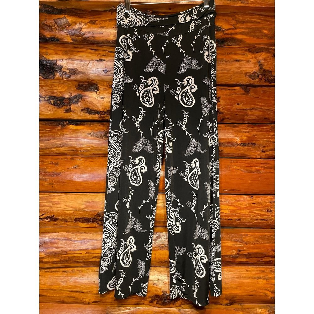 Bobbie Brooks Black Floral Print Palazzo Pants Size Large‎